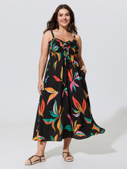 Supersoft Leaf Print Shirred Bust Friendly Midi Dress
