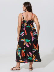 Supersoft Leaf Print Shirred Bust Friendly Midi Dress