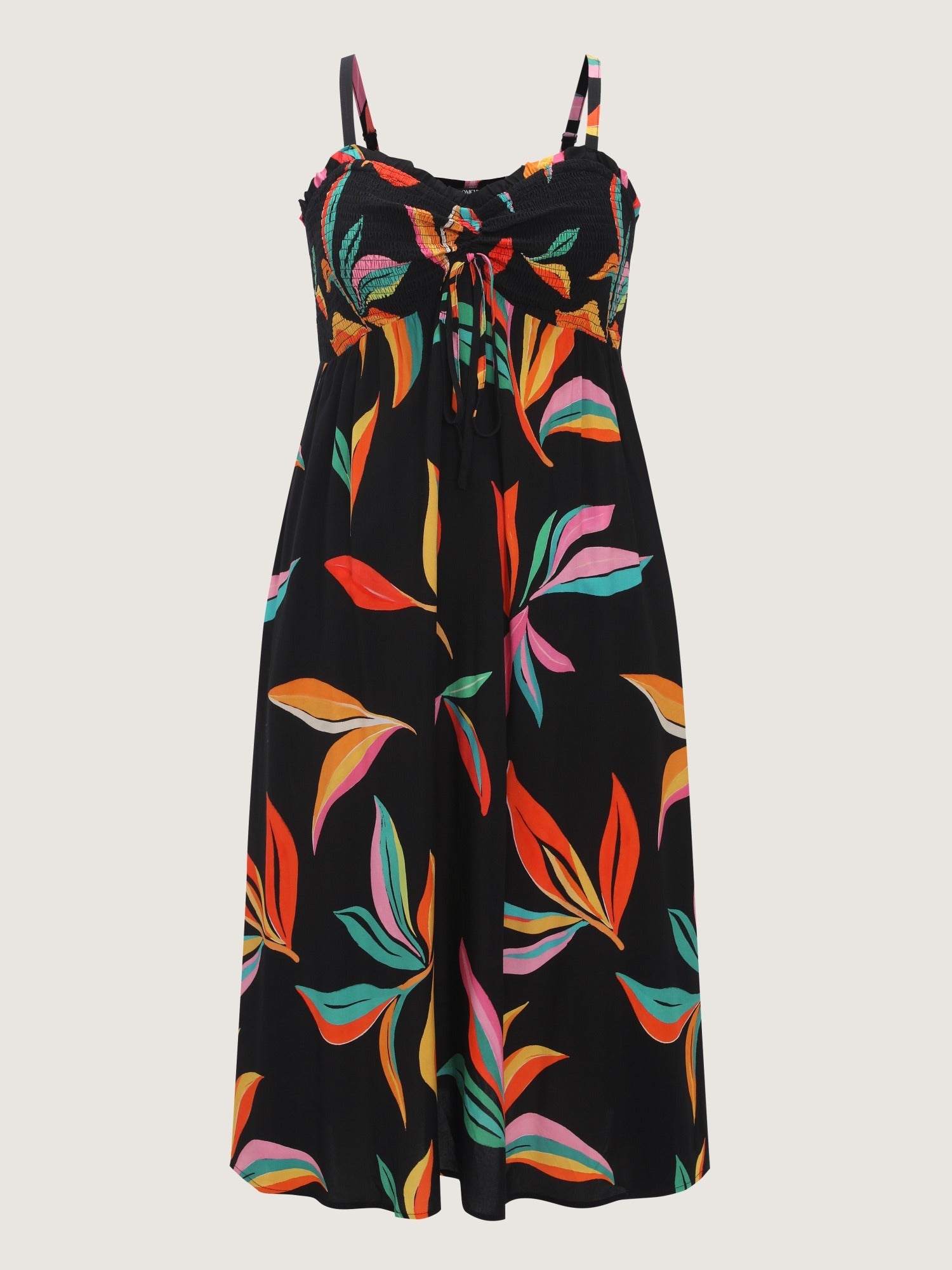 Supersoft Leaf Print Shirred Bust Friendly Midi Dress