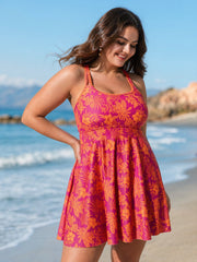Floral Print Embroidered Swim Dress