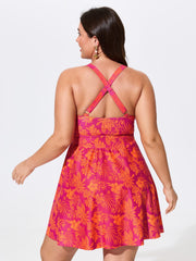 Floral Print Embroidered Swim Dress