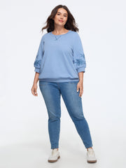 Floral Embroidered Sleeve Crew Neck Sweatshirt