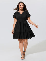 Cotton Stretchy Button Detail Tiered Mini Dress