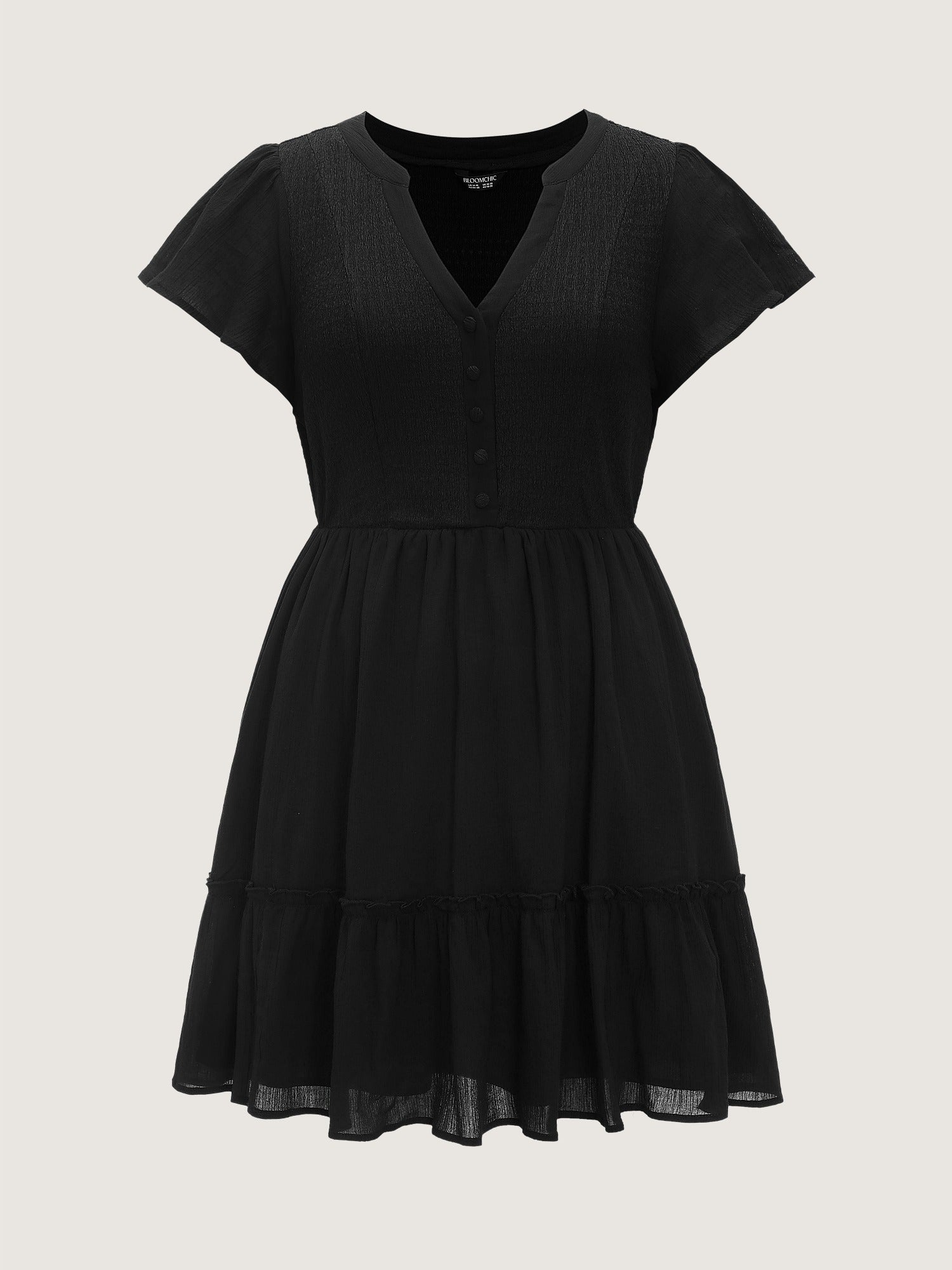 Cotton Stretchy Button Detail Tiered Mini Dress