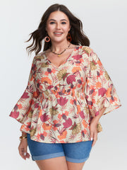Floral Print Shirred Babydoll Blouse