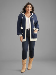 Contrast Hood Hemline Pockets Open Cardigan