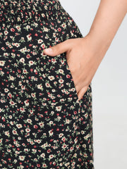 Micro Floral Print Shirred Waist Shorts
