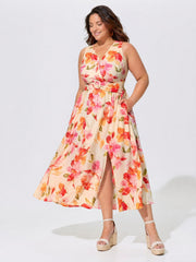 Supersoft Floral Print Split Hem Midi Dress