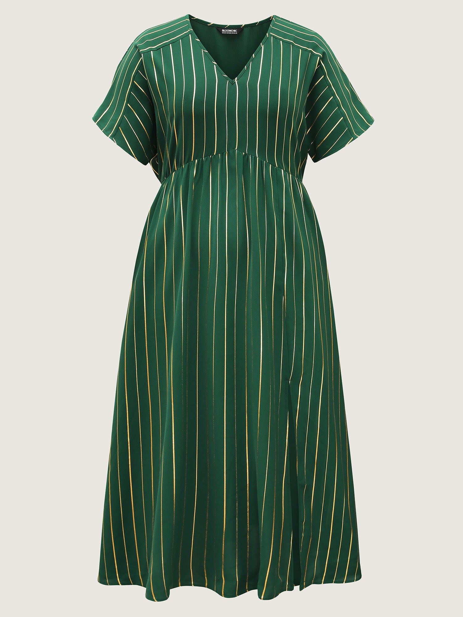Gold Shimmery Stripes Pockets Midi Dress