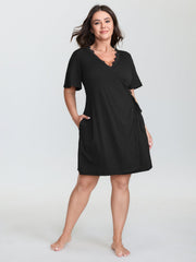 Lace Trim Side-Tie Pockets Nightgown