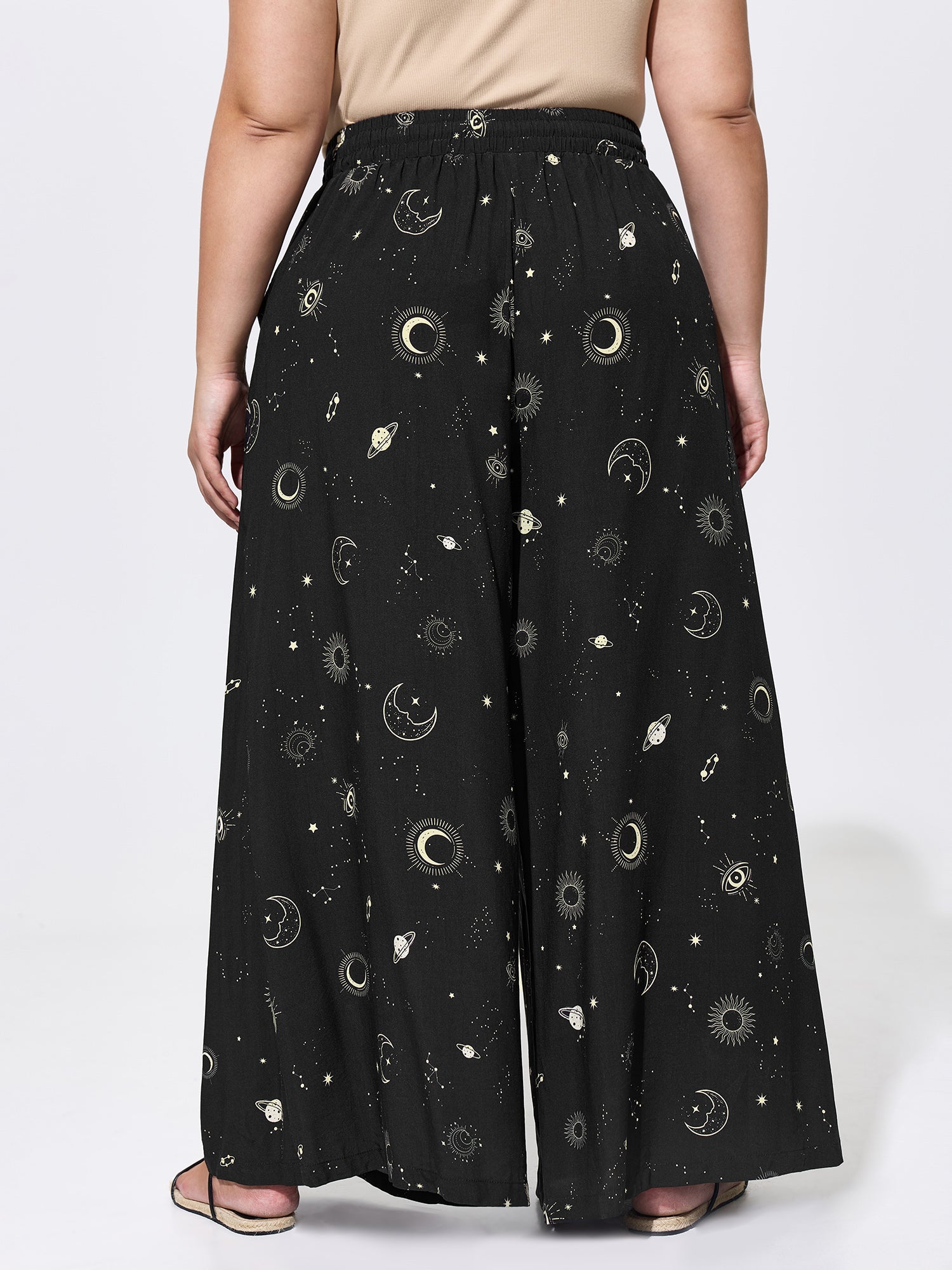 Star Moon Print Flowy Pants