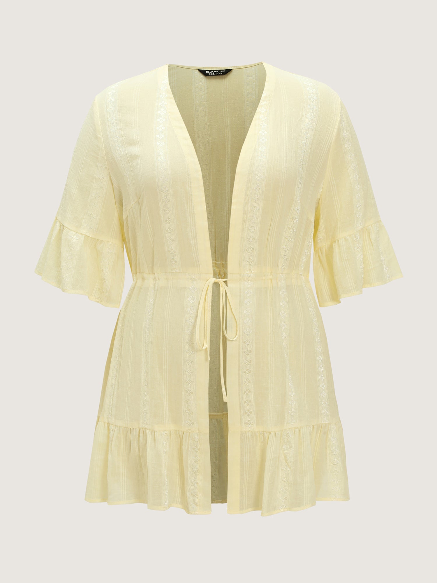 Textured Sheer Front-Tie Kimono
