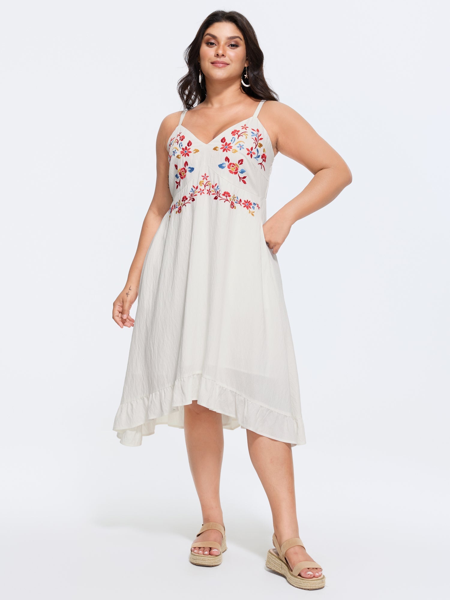 Floral Embroidered Flowy Midi Dress
