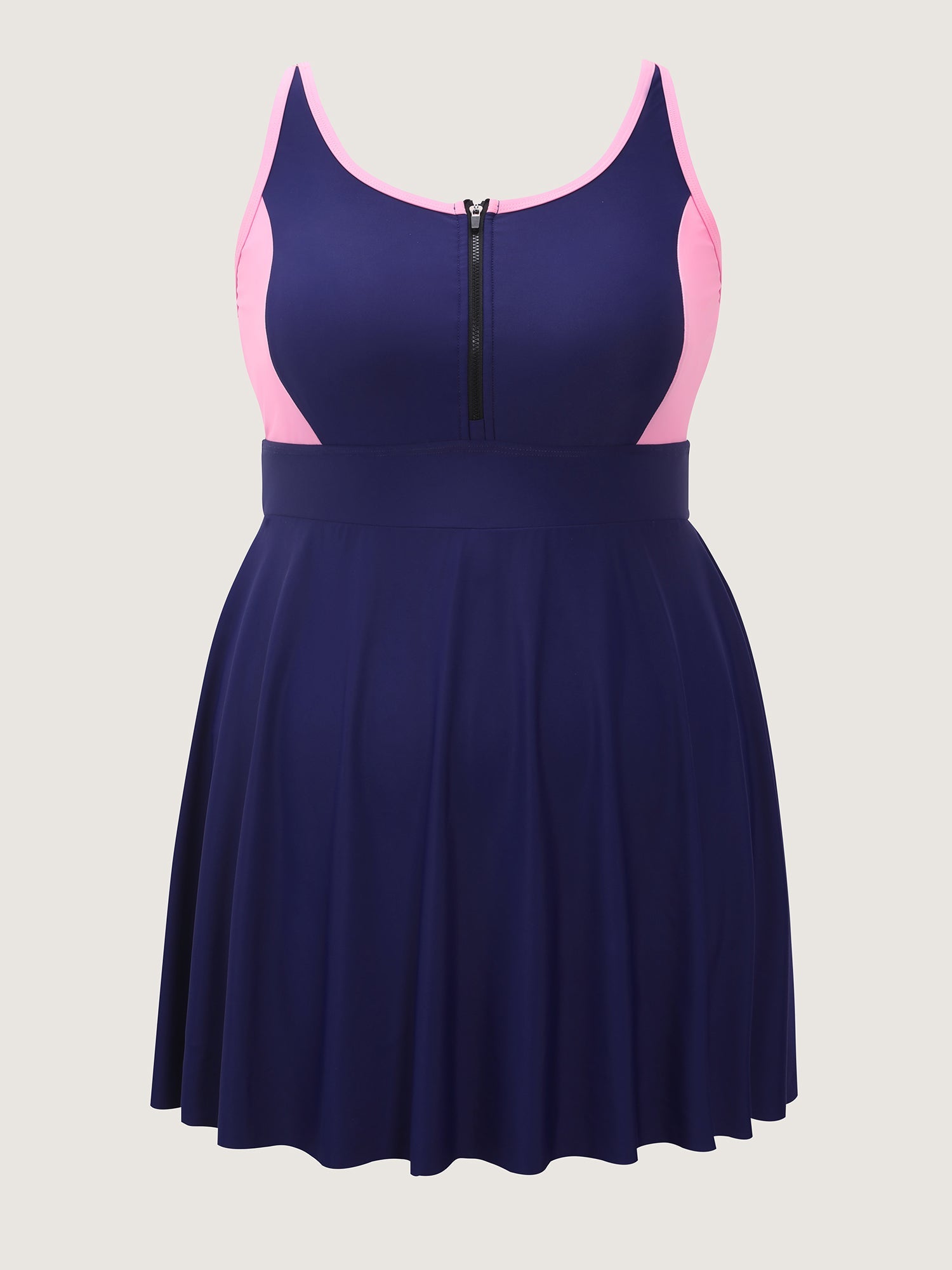 Colorblock Contrast Zipper Front Swim Dress