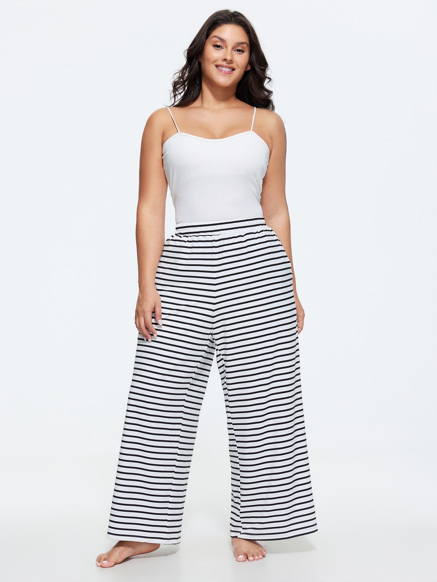 Striped Print Ribbed Pockets Lounge Bottoms