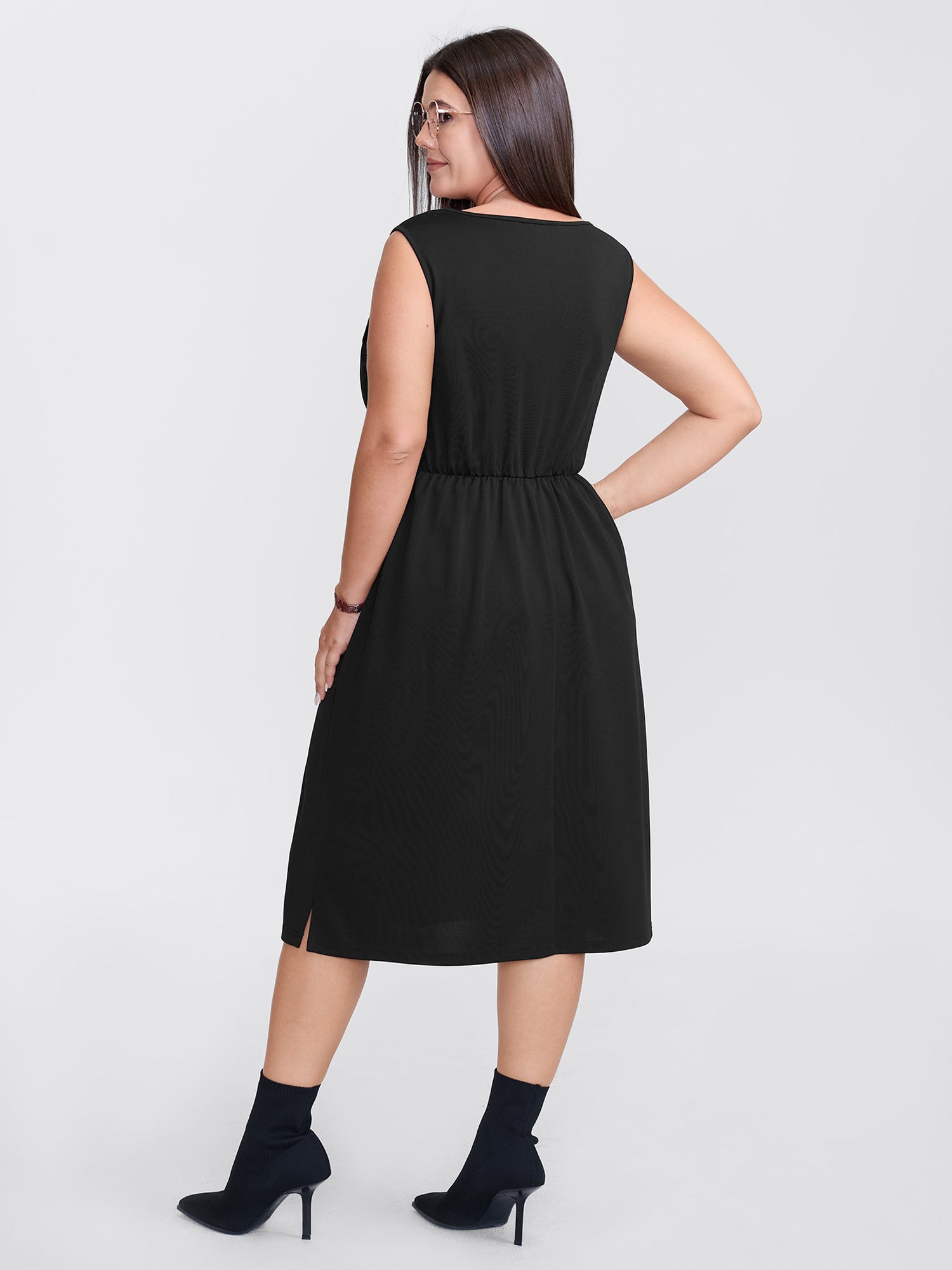 Pleated Crossover Waist Sheath Midi Dress