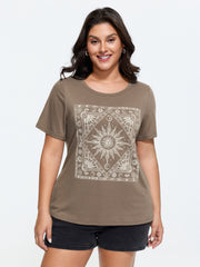 Supersoft Geometric Print Round Neck Long T-Shirt