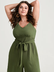 Stretchy Waist Ruffled Hem Pockets Jumpsuit