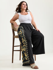Side Floral Print Wide-Leg Pants