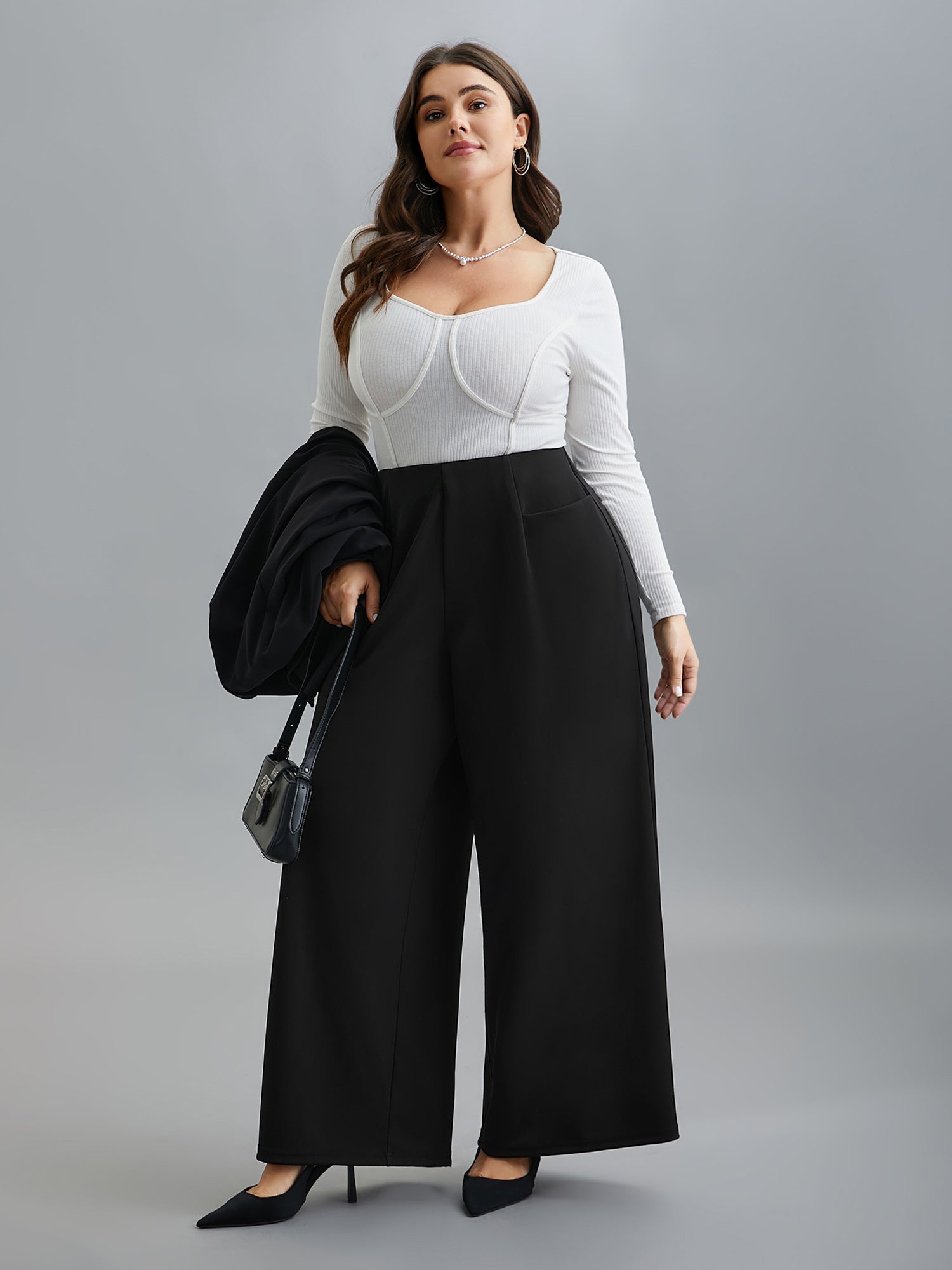 Solid Pleated Wide-Leg Pants
