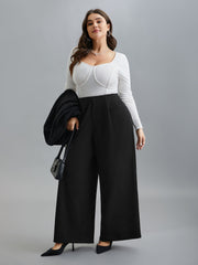 Solid Pleated Wide-Leg Pants