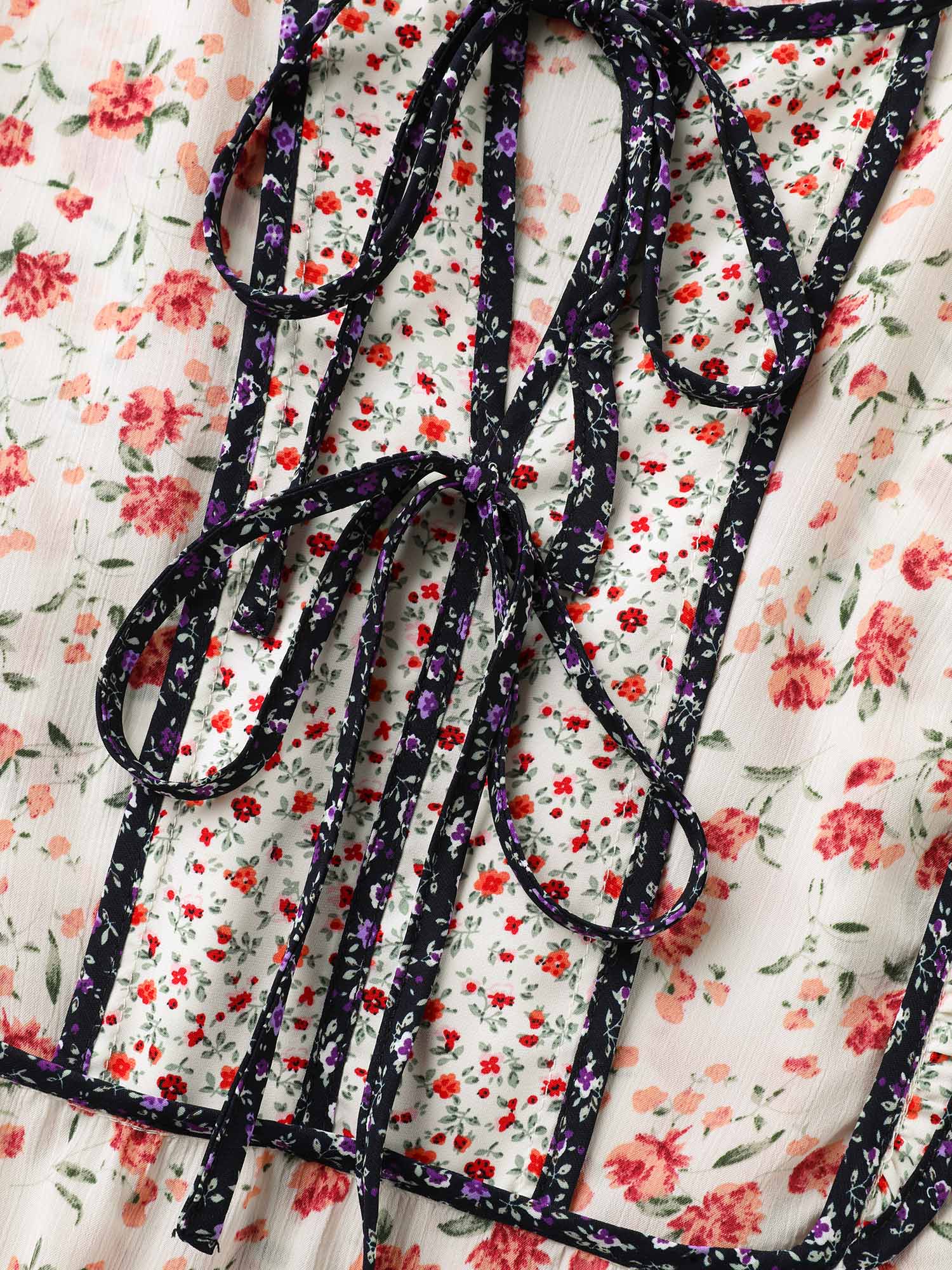 Floral Panel Ruffled Sleeve Blouse