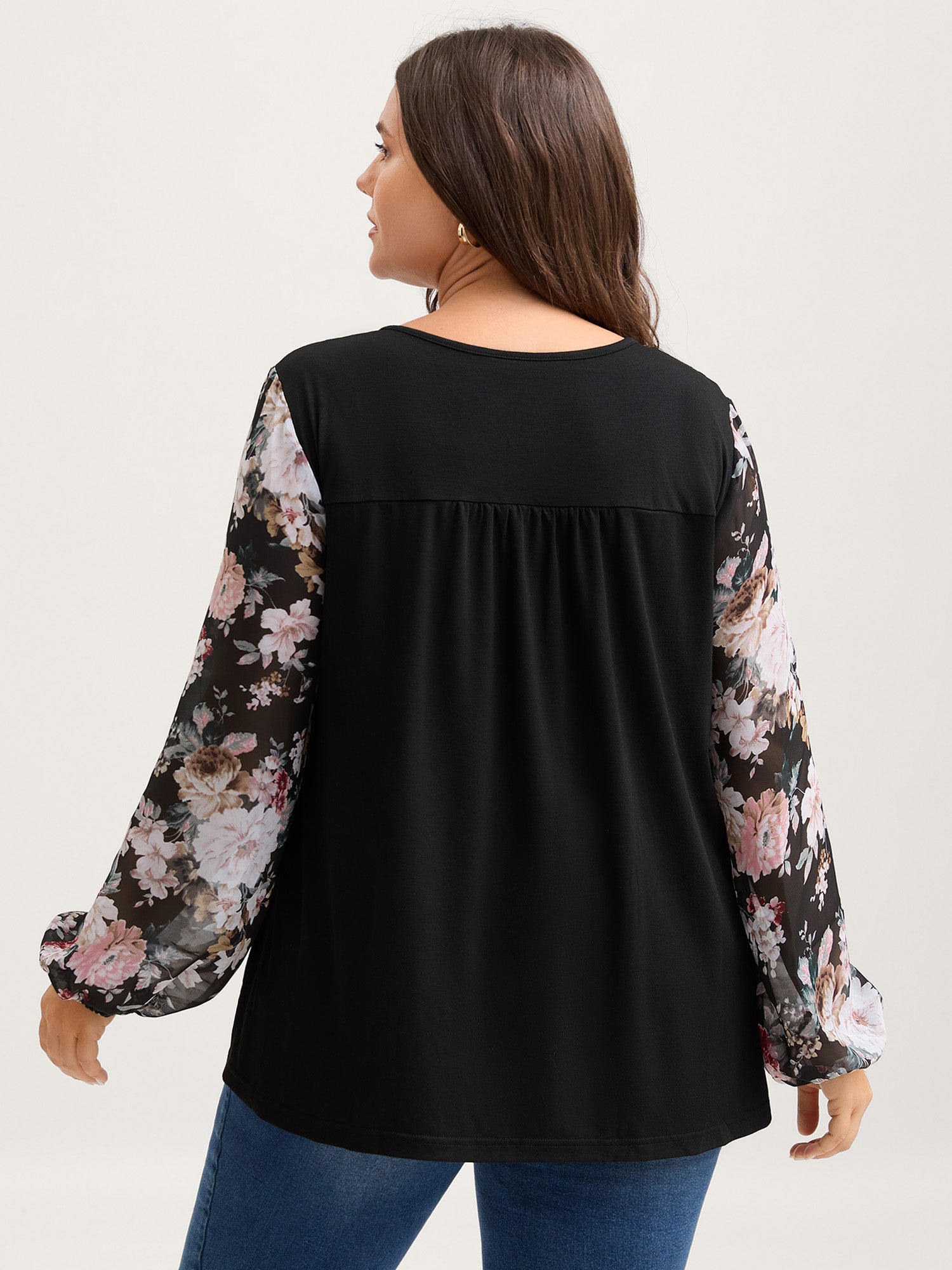 Sheer Floral Print Neck-Tie T-Shirt