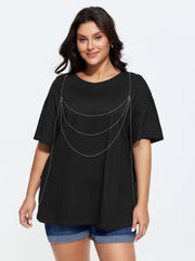 Cotton Tassels Round Neck Plain T-Shirt