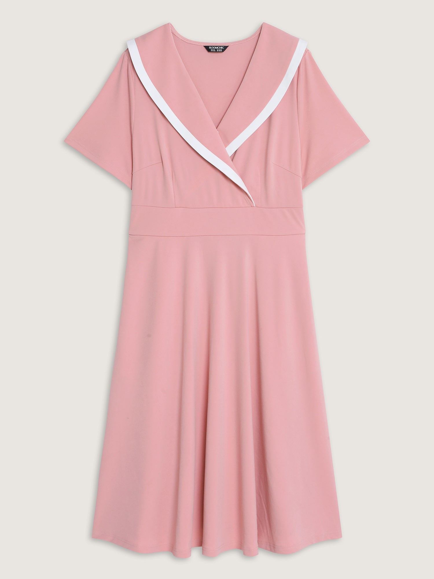 Color Contrast Sailor Collar Midi Dress