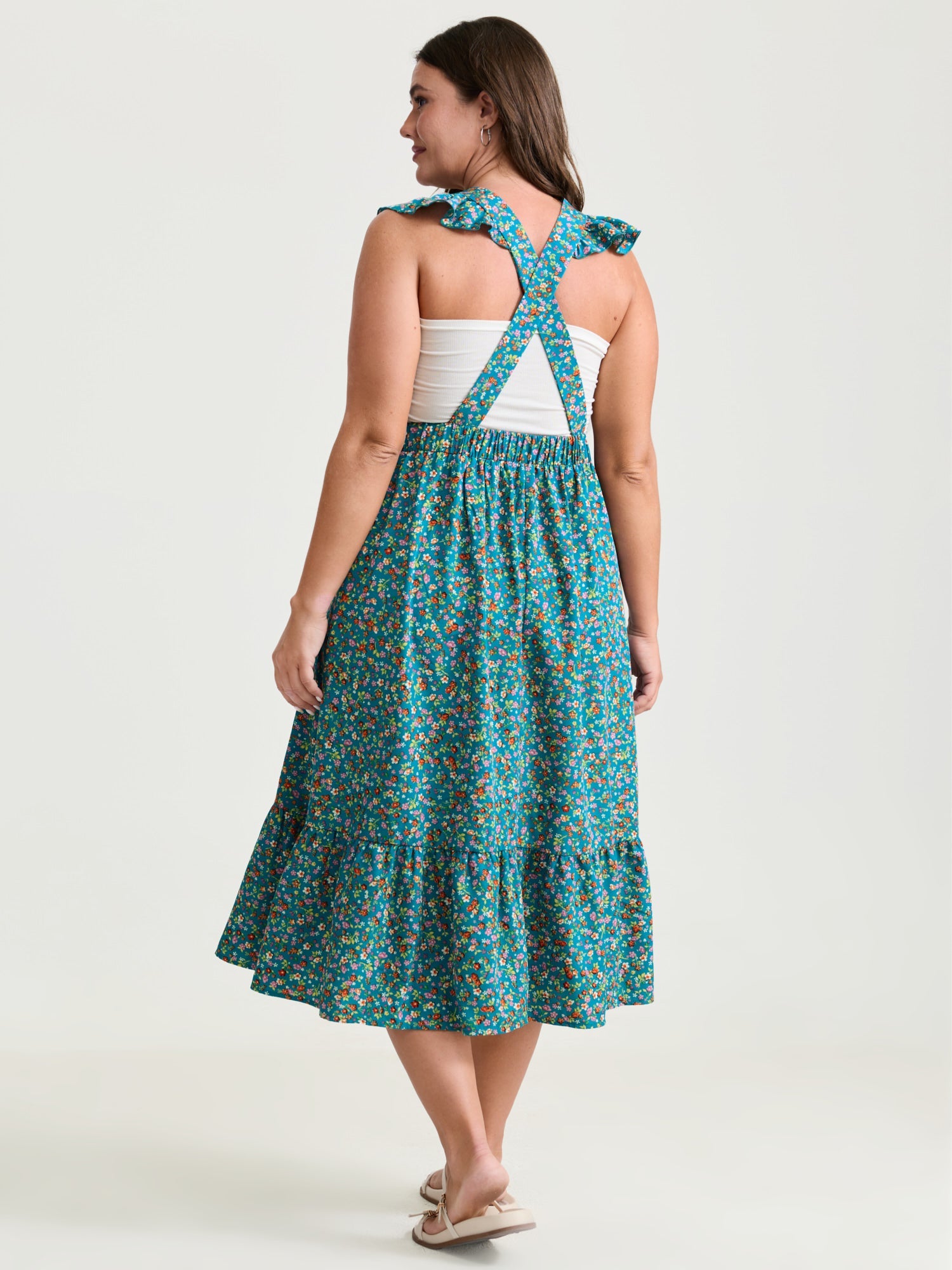 Vibrant Floral Print Open-Back Midi Dress