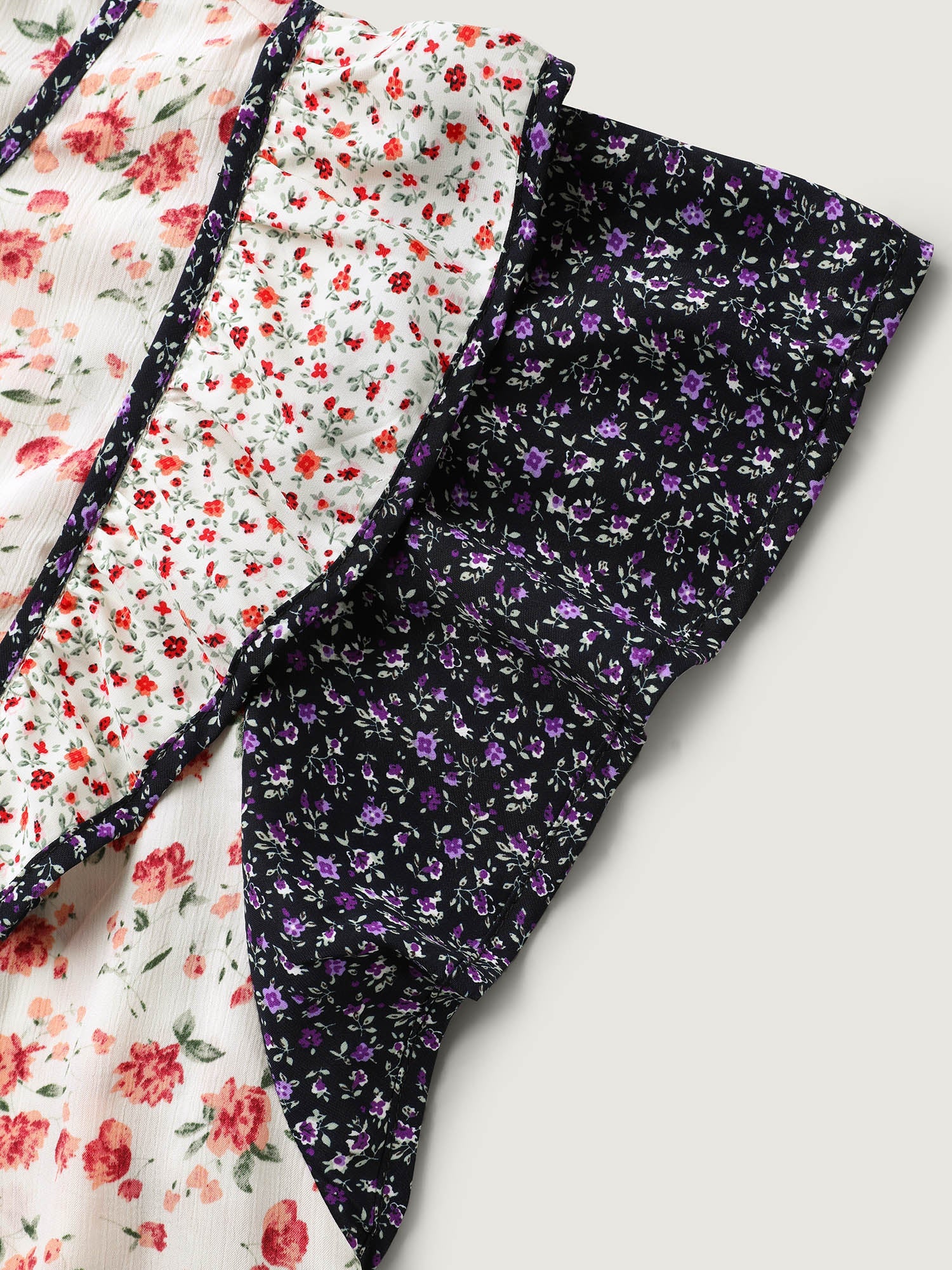 Floral Panel Ruffled Sleeve Blouse