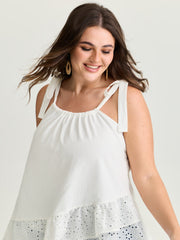 Cotton Overlap Ruffled Hem Shoulder-Tie Tank Top