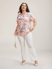 Floral Petal Sleeve Pleated Shirt
