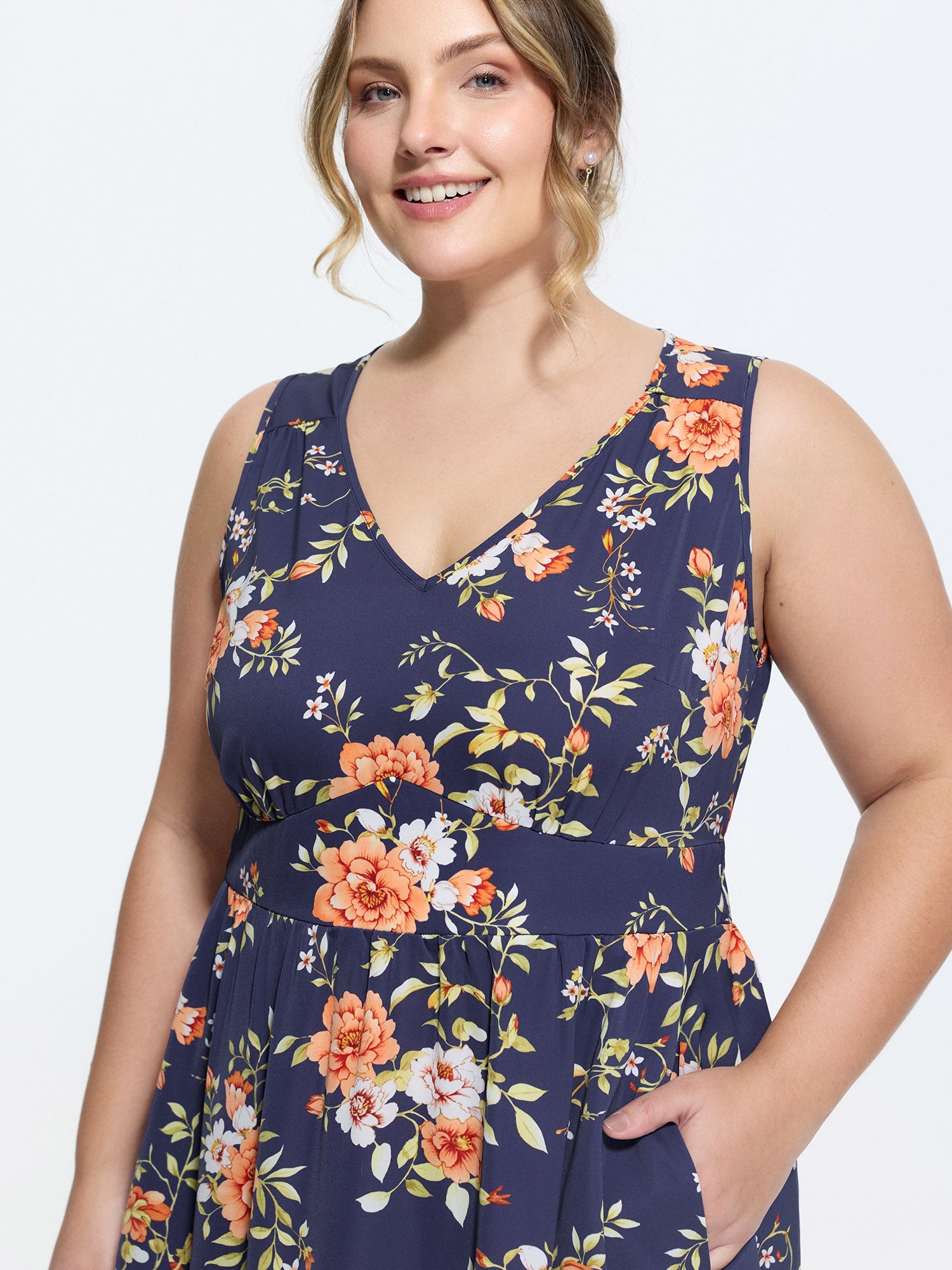 Floral Print Triangular Waist Midi Dress