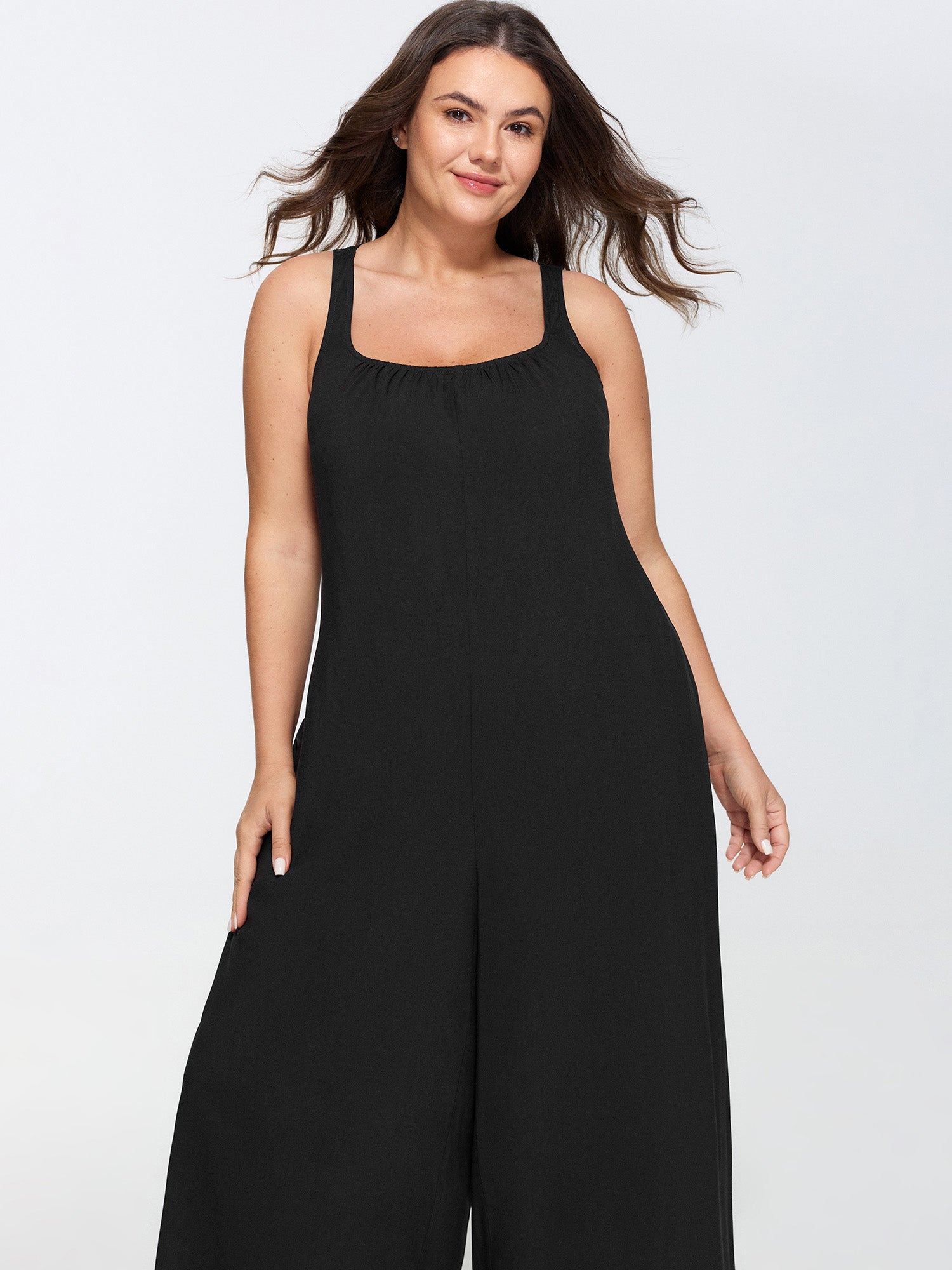 Solid Lace Cross Back Wide Leg Jumpsuit