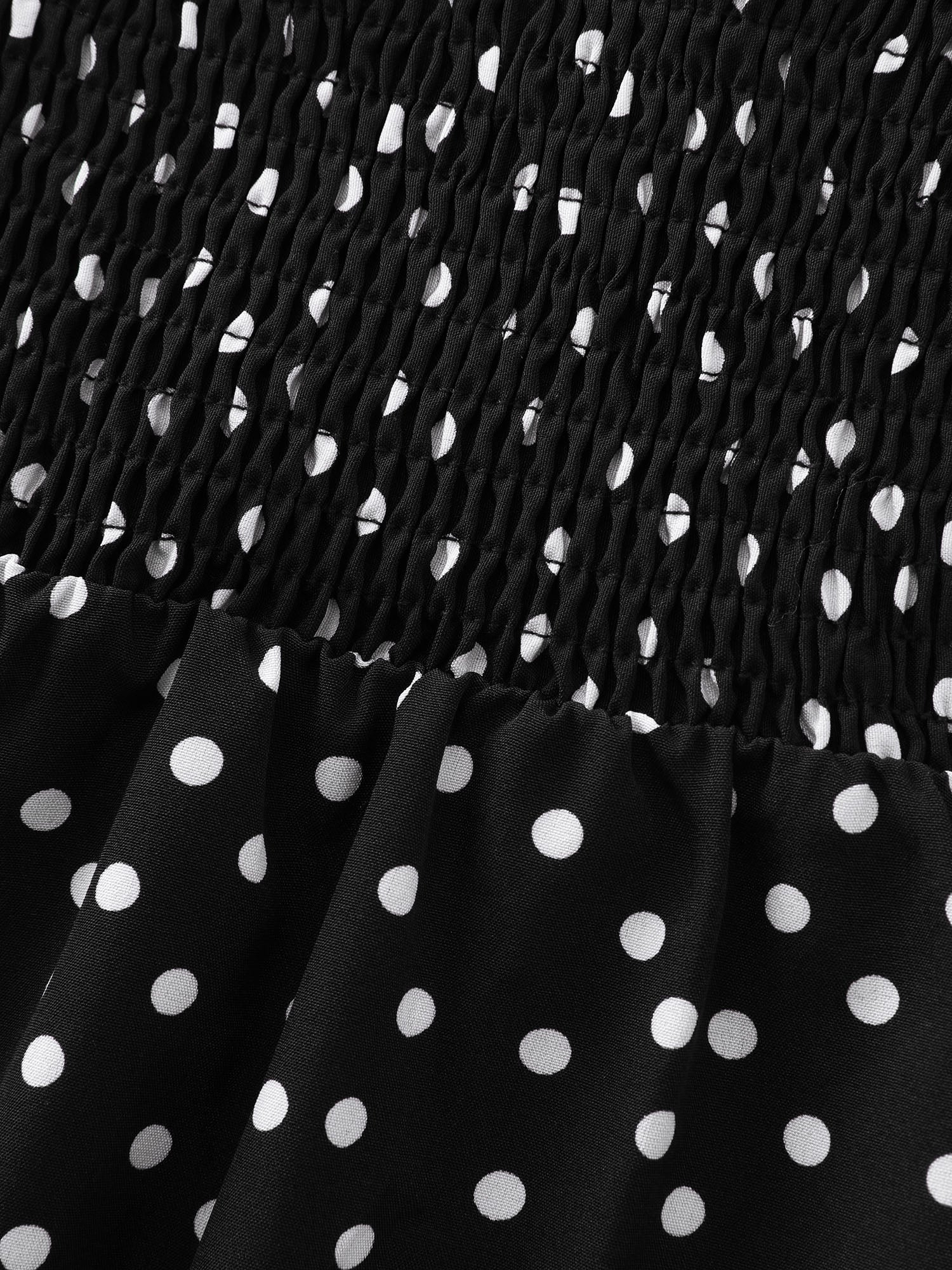 Polka Dot Print Gathered Bodice Tank Top