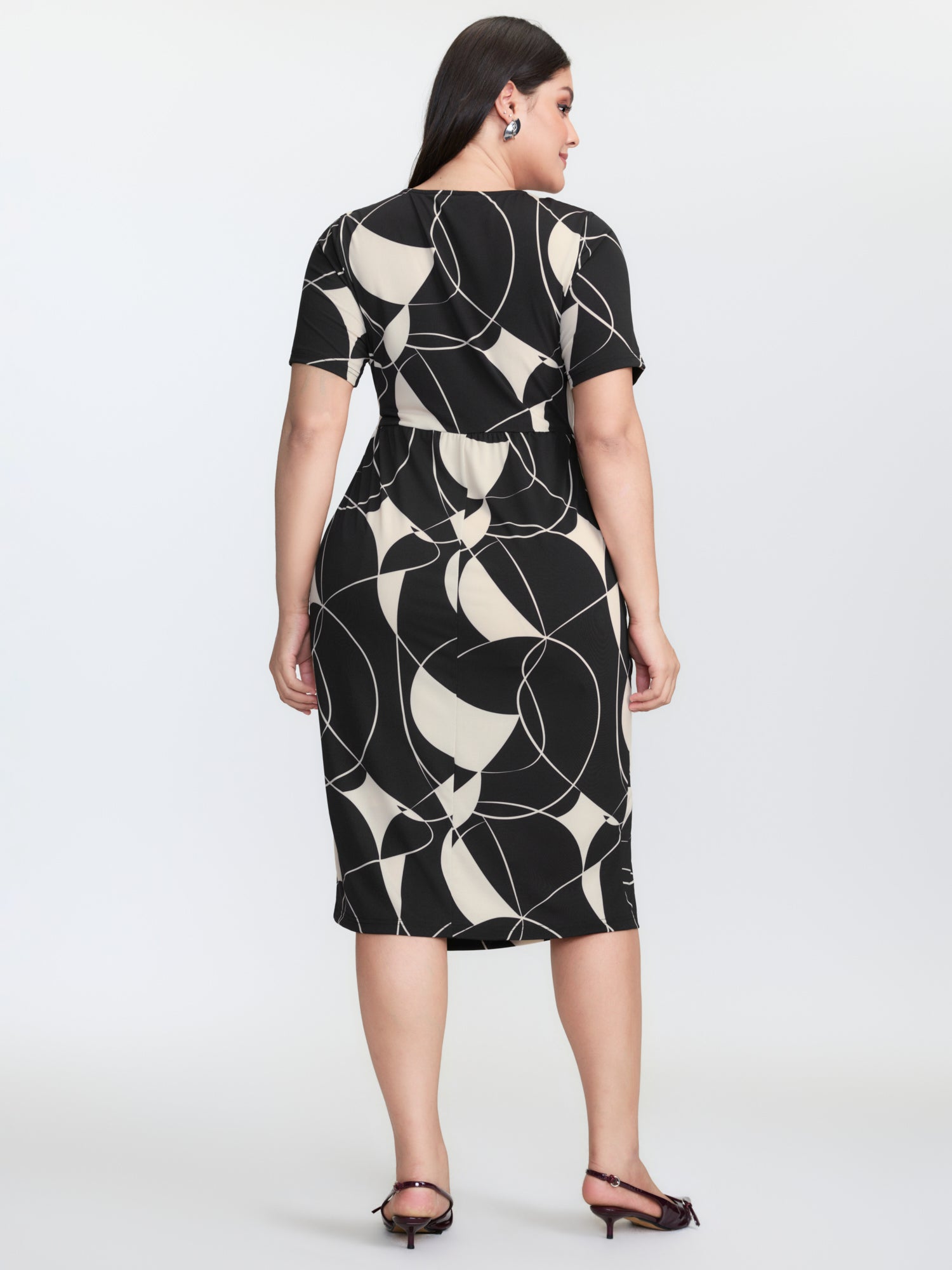 Geometric Print Stretchy Knotted Midi Dress