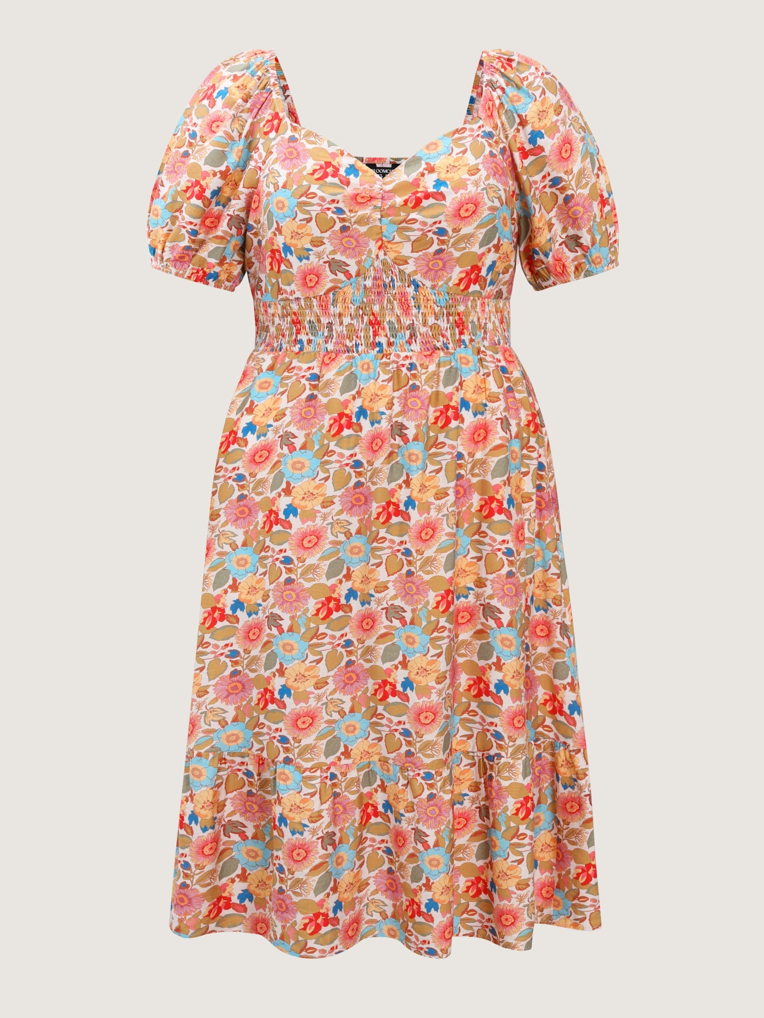 Floral Print Sweetheart Neckline Midi Dress
