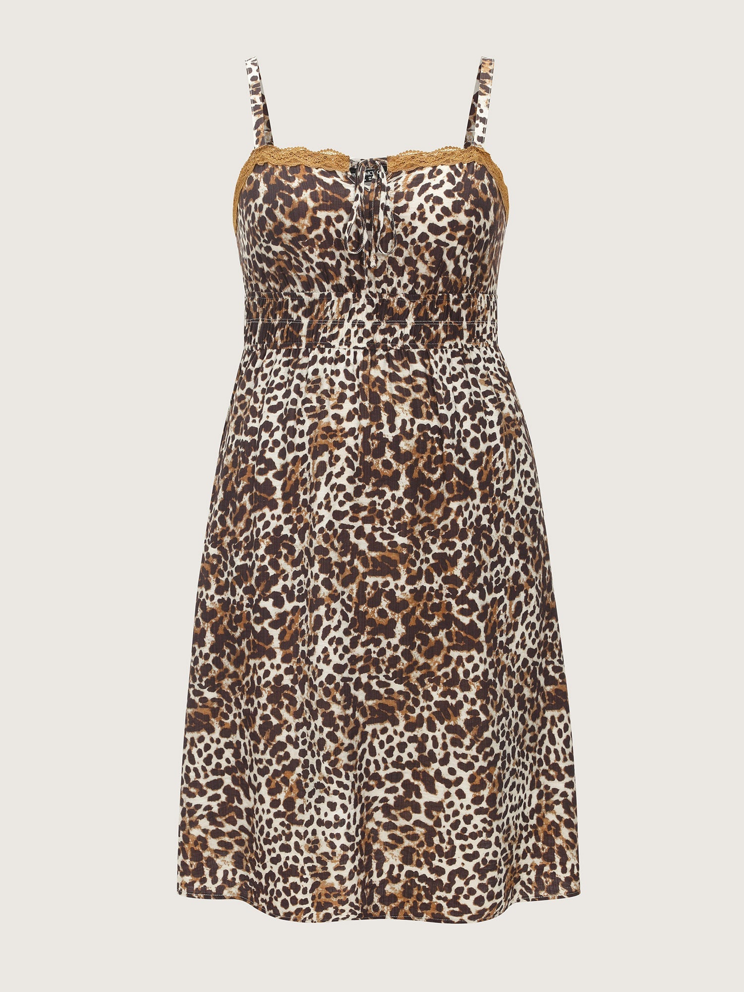 Leopard Print Lace Trim Midi Dress