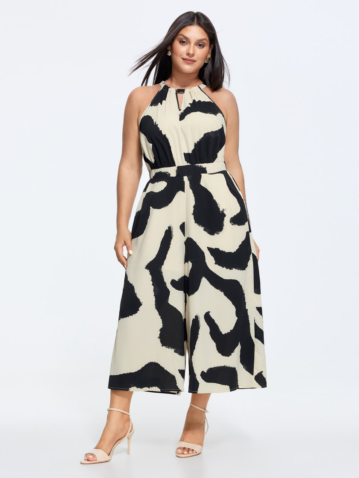 Abstract Floral Print Halter Neckline Jumpsuit