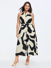 Abstract Floral Print Halter Neckline Jumpsuit