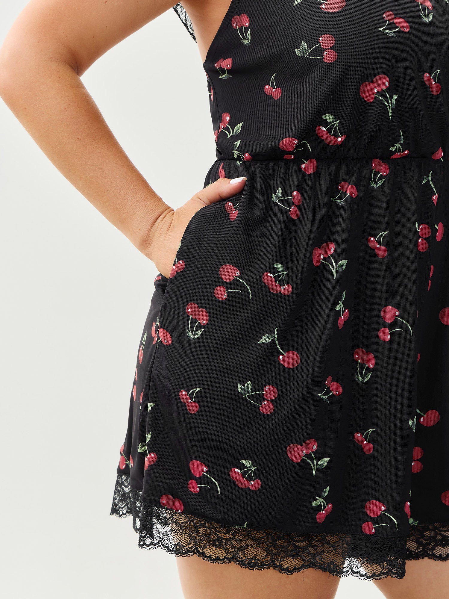 Sweet Cherry Lace Sleeve Lounge Romper