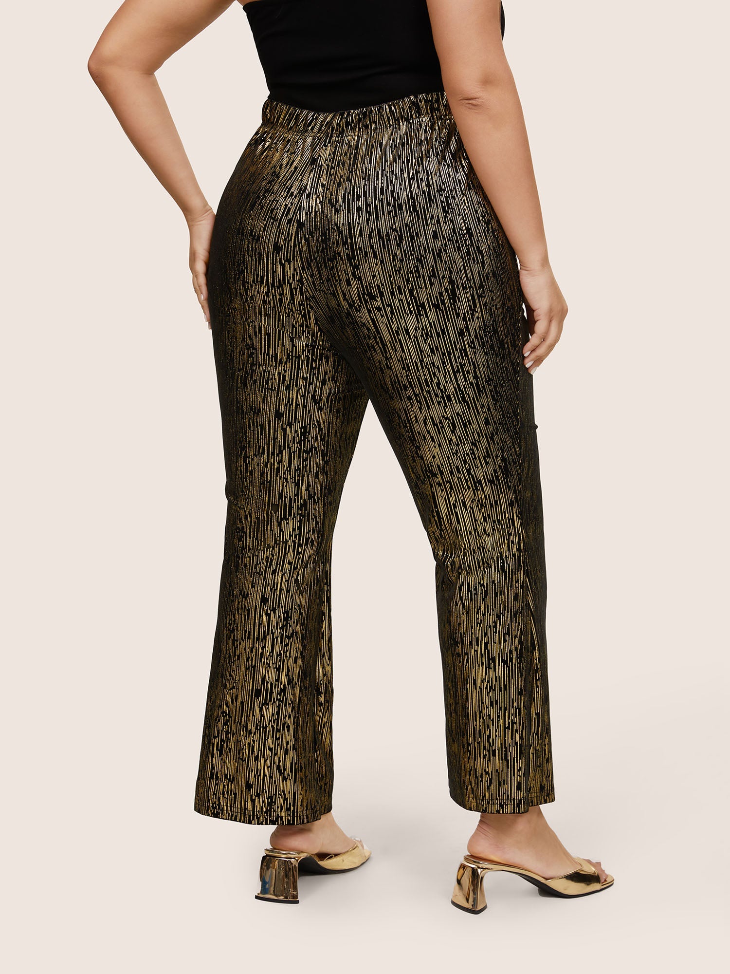 Velvet Striped Elastic Waist Flare Leg Pants