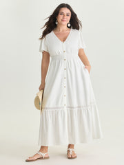 Shirred Waist Tiered V-Neck Maxi Dress