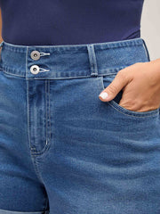 High-Rise Folded Hem Skinny-Fit Denim Shorts