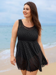 Lace Textured Mesh Swim Dress