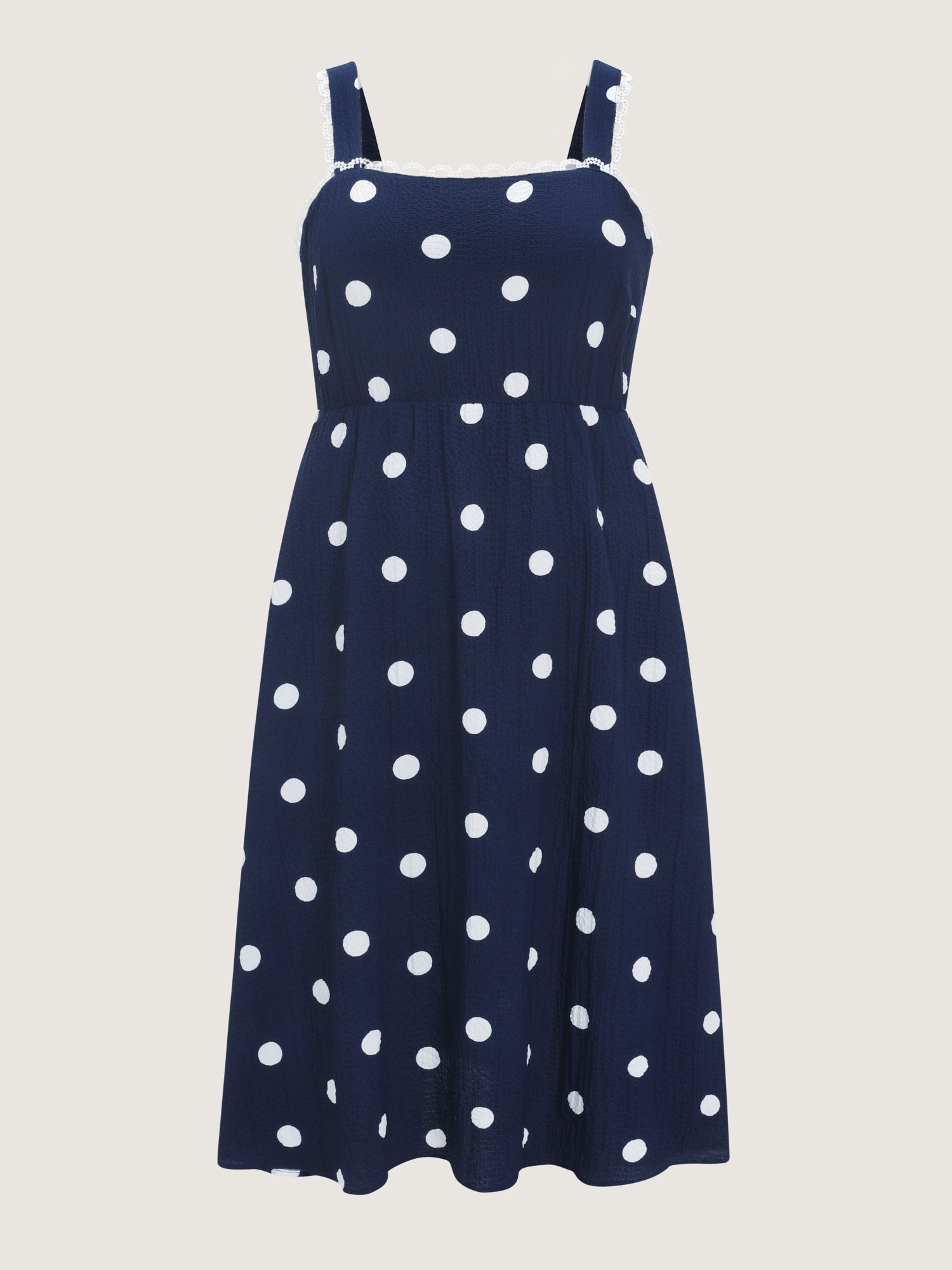 Polka Dots Print Wide Straps Midi Dress