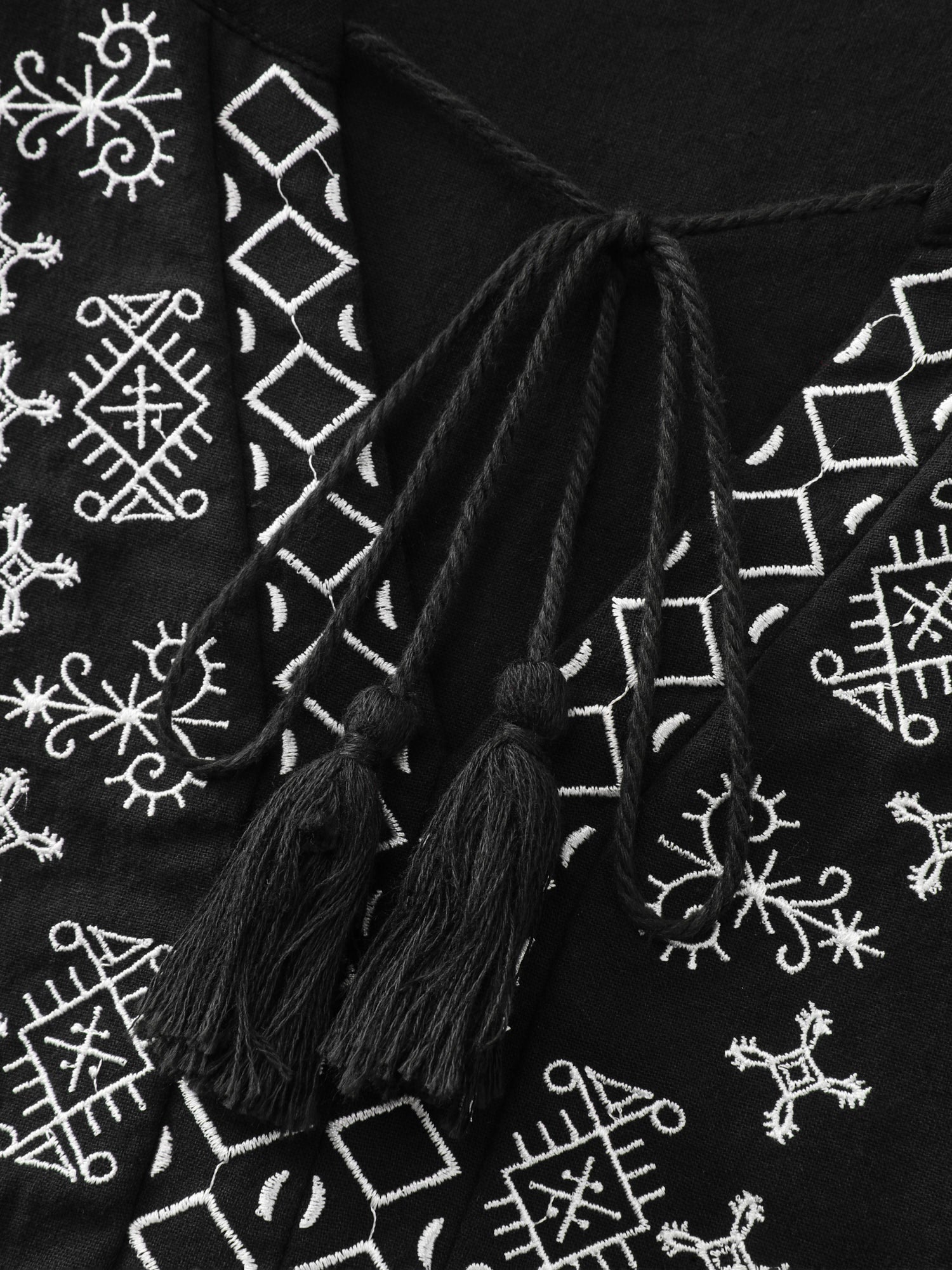 Cotton Boho Embroidered Tassel Blouse
