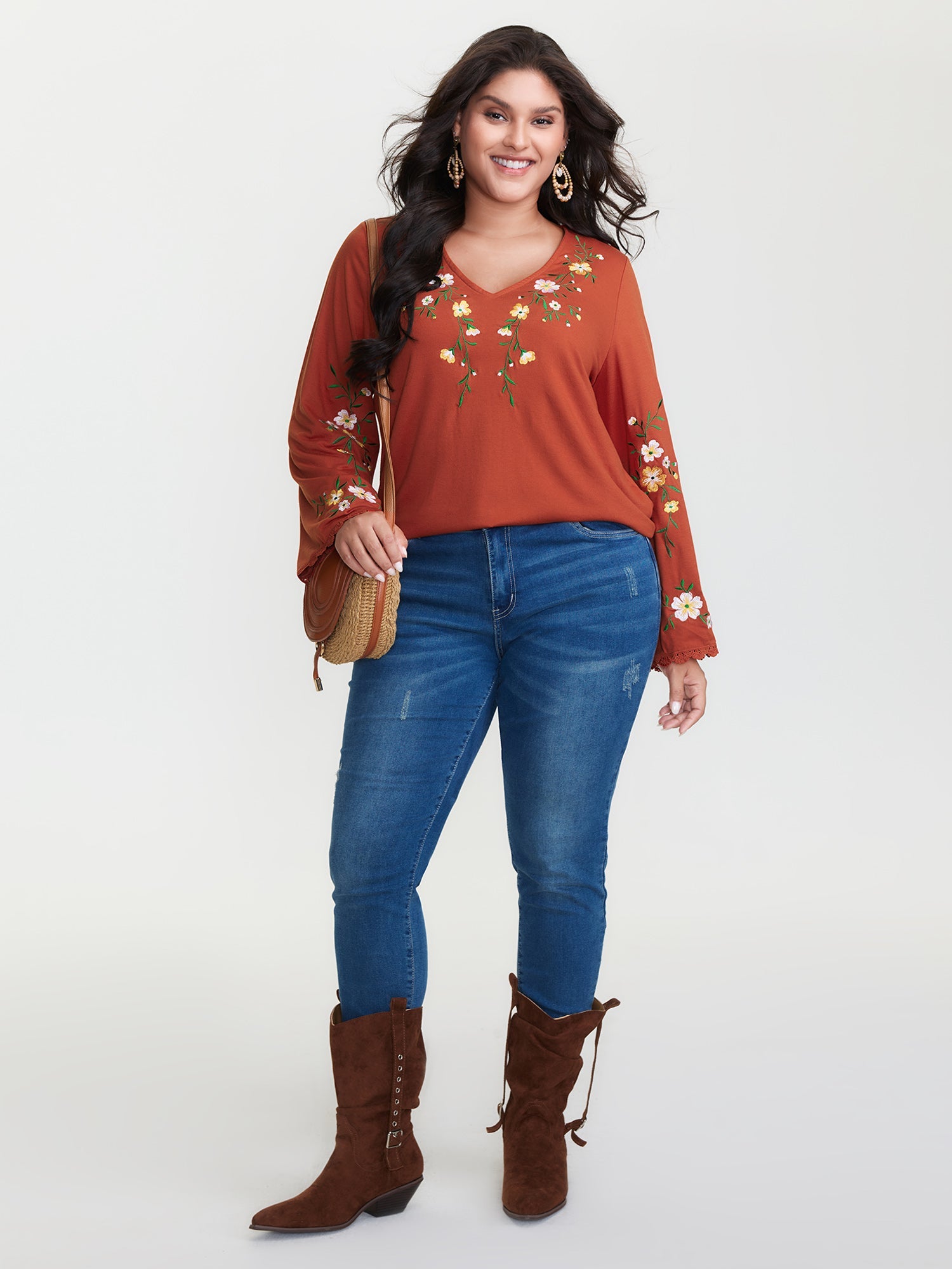 Floral Embroidered Lace Knit T-Shirt