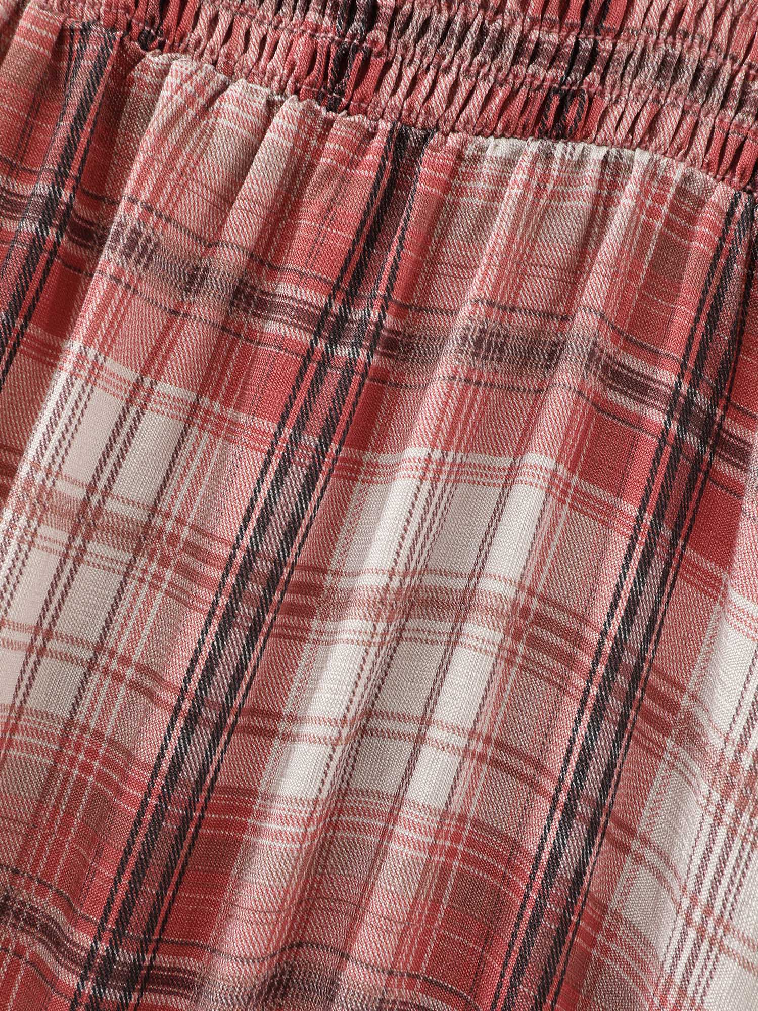 Plaid Flutter Sleeve Button Tiered Midi Dress